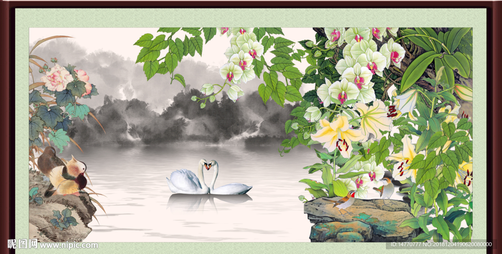 国画花鸟 天鹅 白天鹅