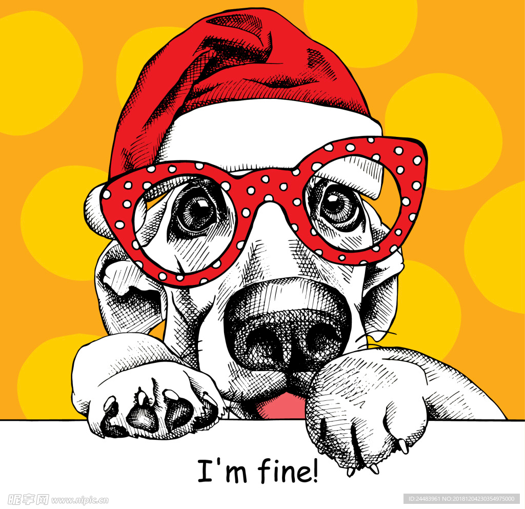 戴眼镜的圣诞狗狗