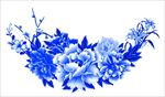 中国风青花瓷图案psd花朵