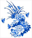 中国风青花瓷图案psd花朵
