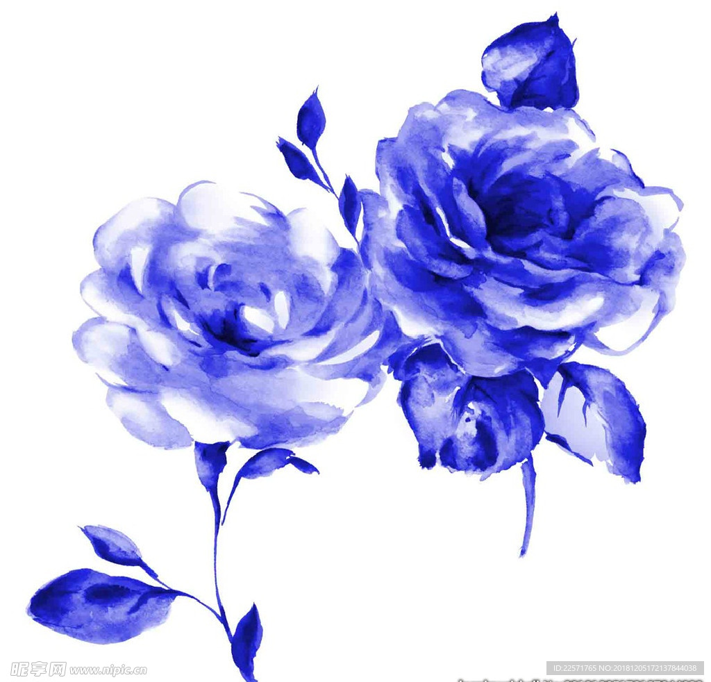 中国风青花瓷图案psd花朵