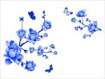 中国风青花瓷图案psd花朵