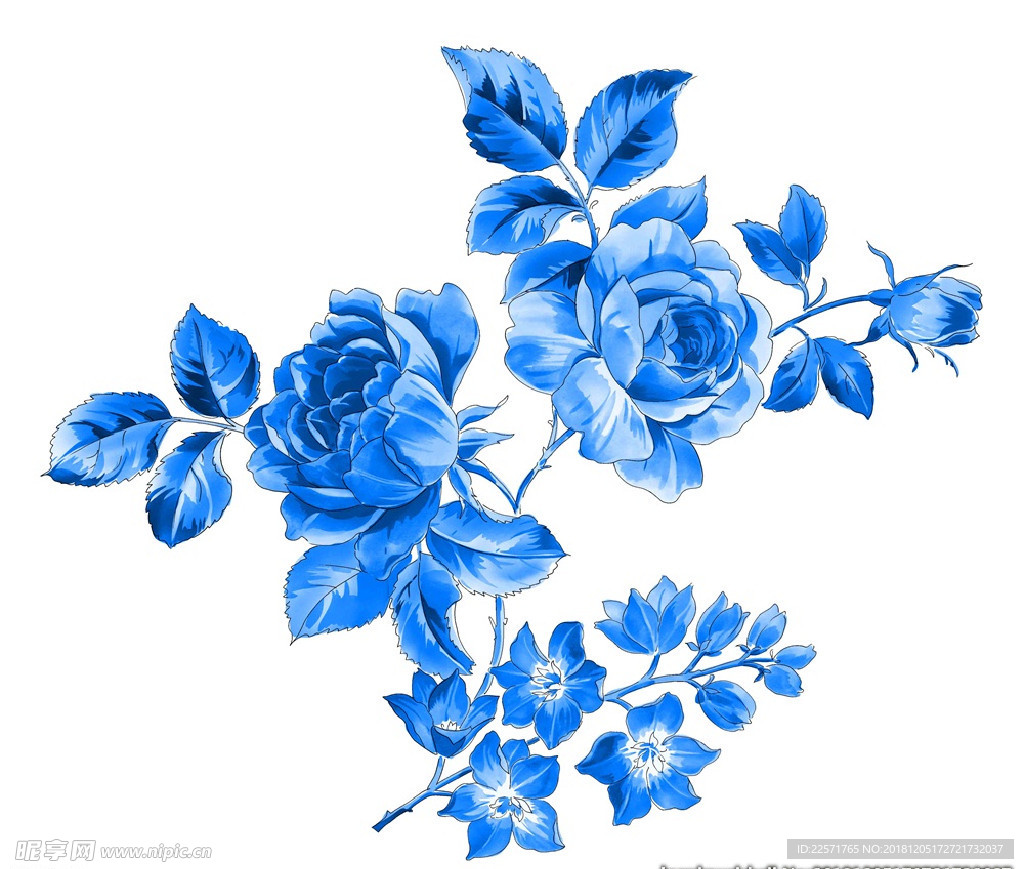 中国风青花瓷图案psd花朵