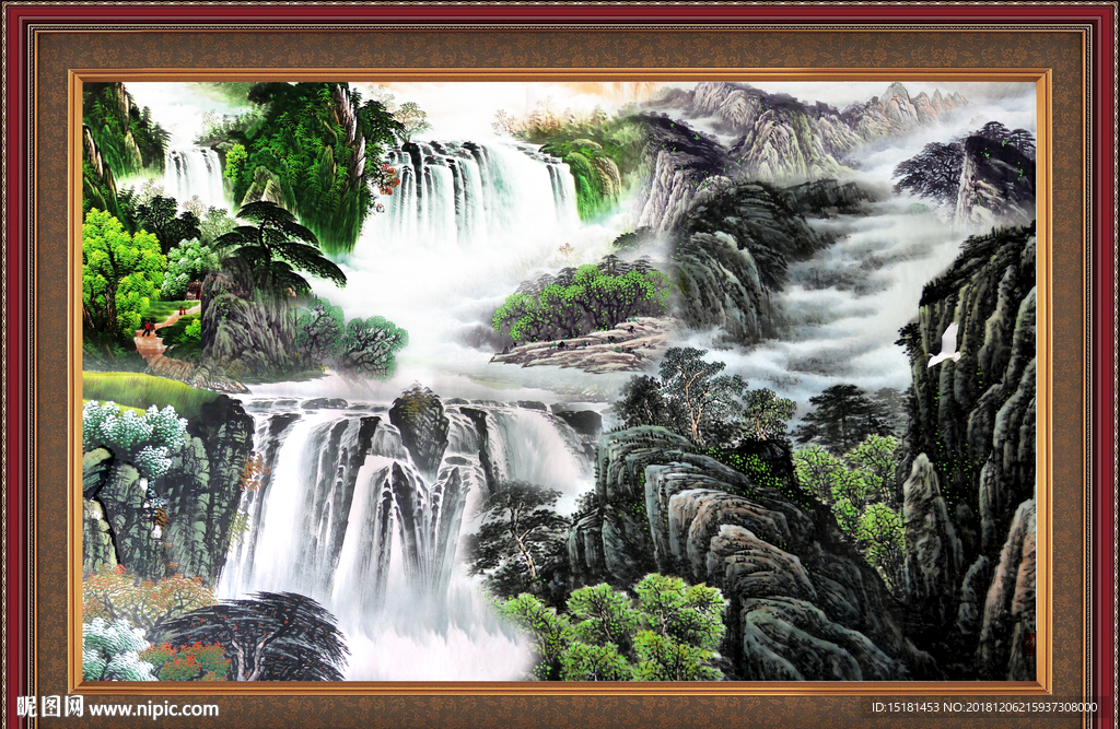 瀑布 山水画 巨幅山水画 山水