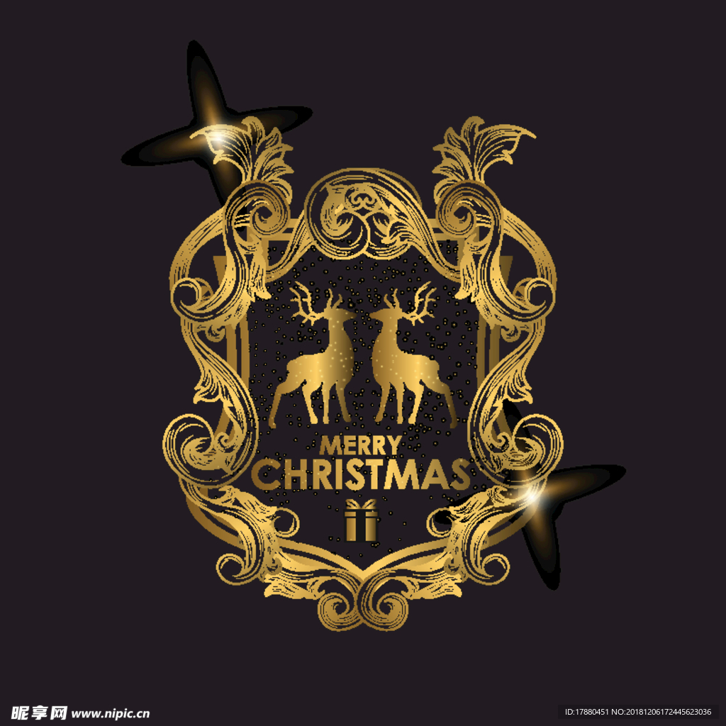 圣诞节星光装饰的金色边框