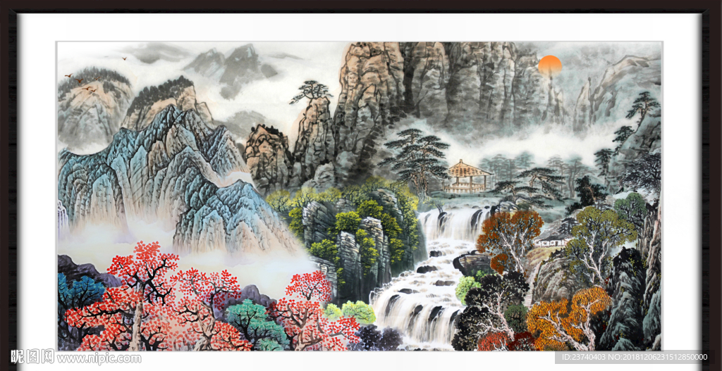 国画瀑布 锦绣山河
