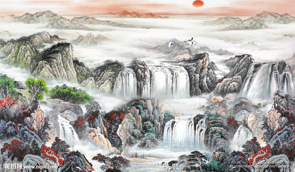 客厅背景 沙发背景 国画山水