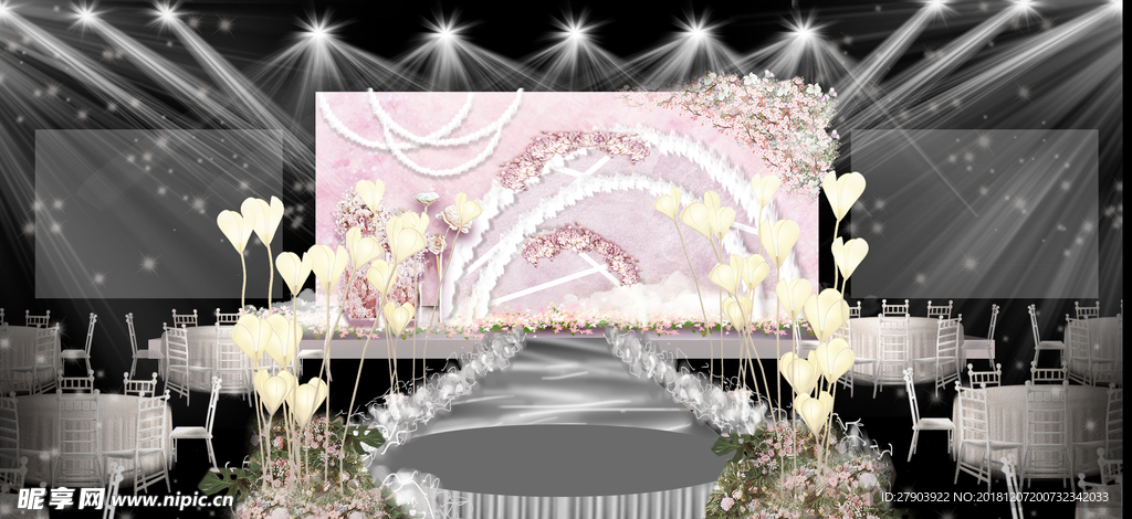 粉色婚礼主舞台效果图