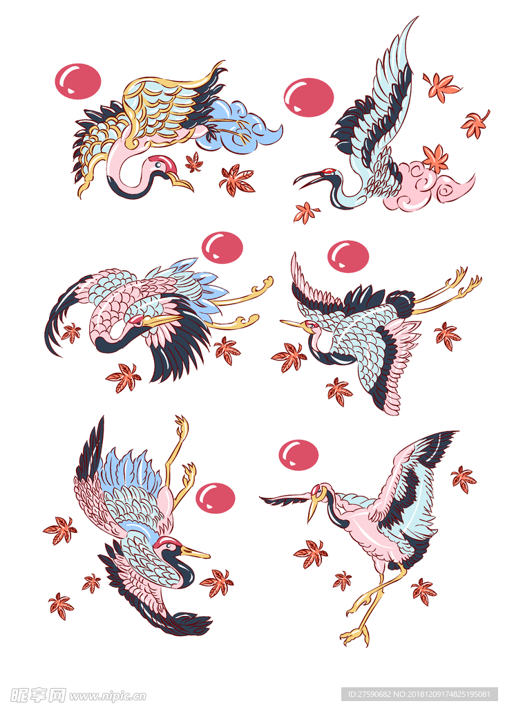 手绘动物中国风仙鹤