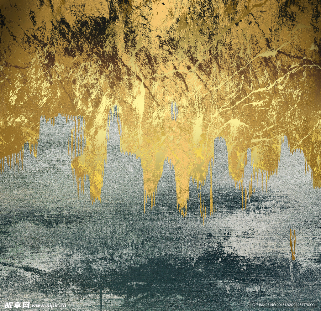 金色抽象山水画