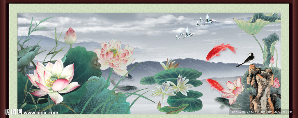 国画荷花风景