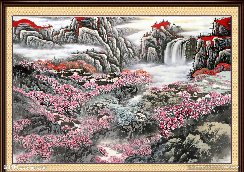 客厅山水画 流水生财 高山流水