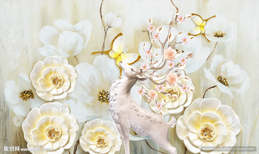 新中式浮雕花朵背景墙