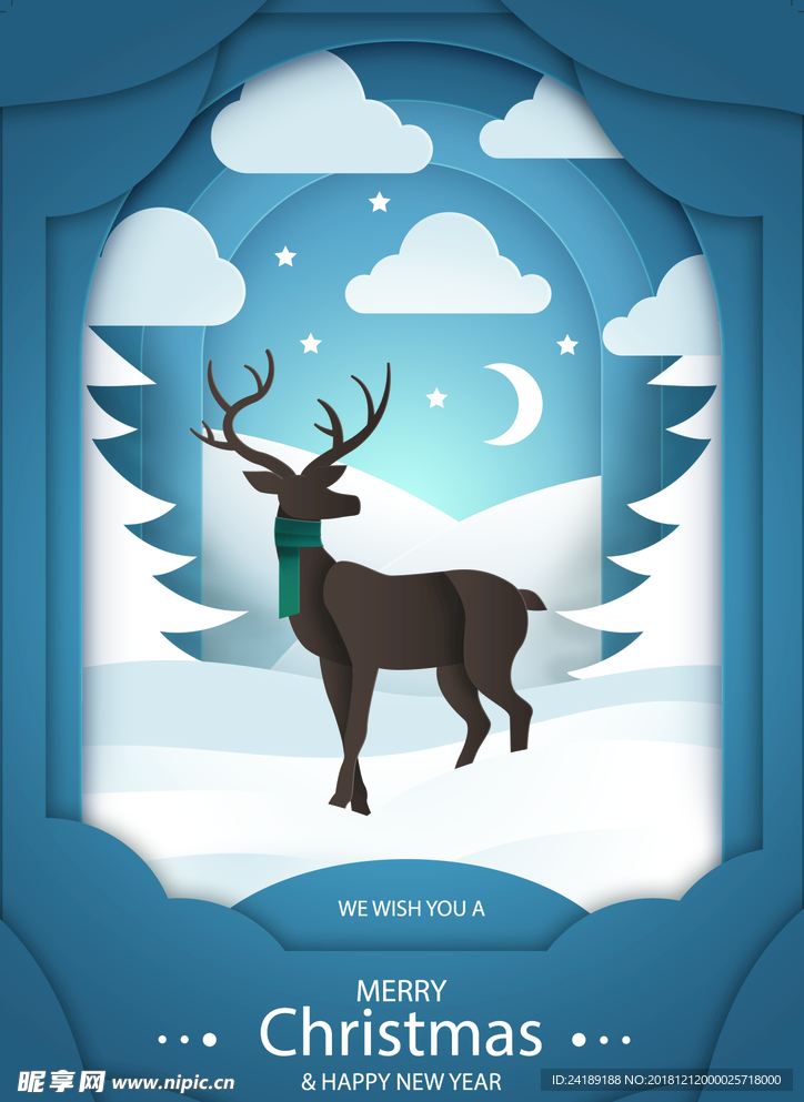 蓝色背景圣诞主题的麋鹿