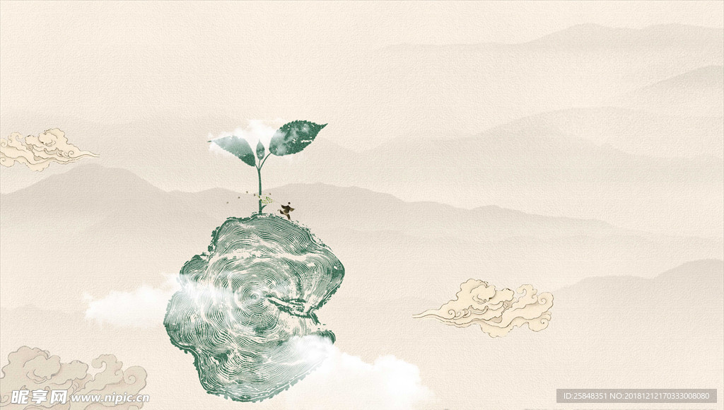 植树 中式 人物 背景 新生
