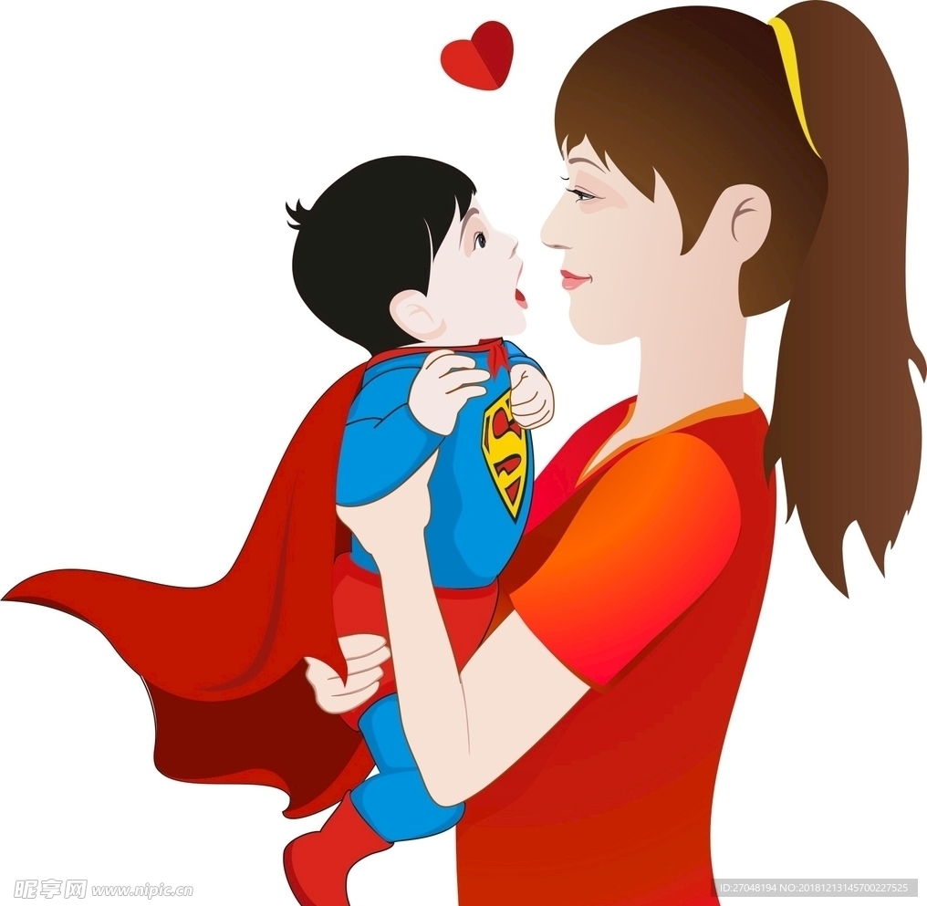可爱 超人小宝宝 亲 微笑妈妈