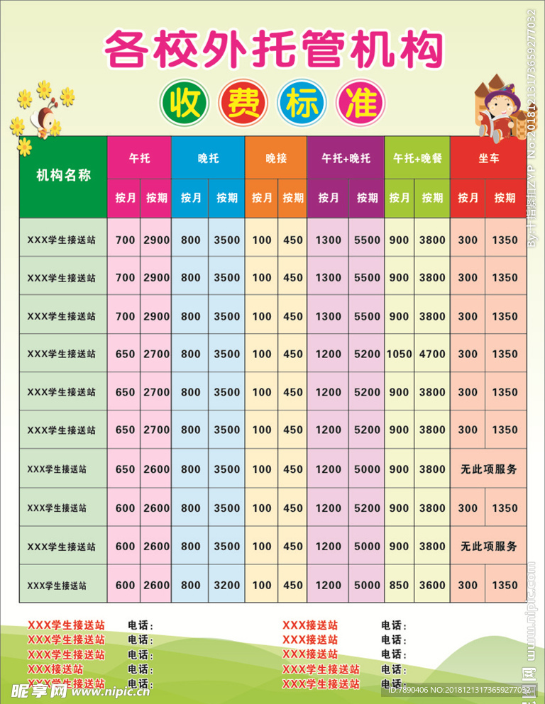 接送站收费标准 学校展板