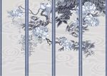 手绘青花瓷花鸟装饰布艺卷帘屏风