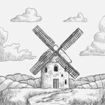 手绘风车插图