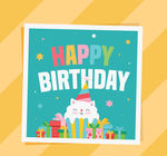 可爱白猫礼盒生日贺卡矢量素材