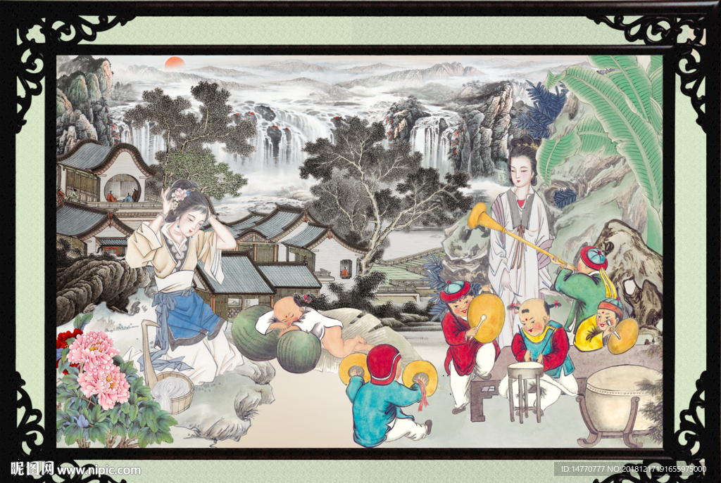 百子图 仕女图