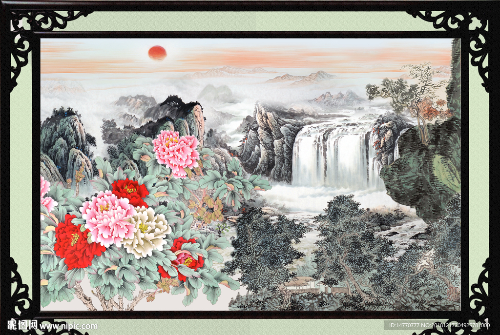 江山如画图 国画牡丹