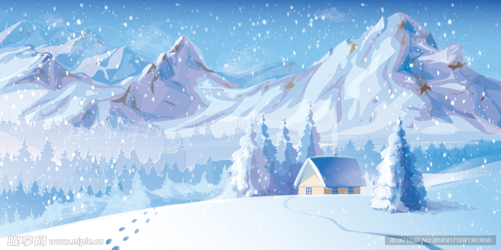 圣诞雪景插画图片
