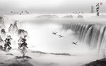 水墨山水风景画流水生财