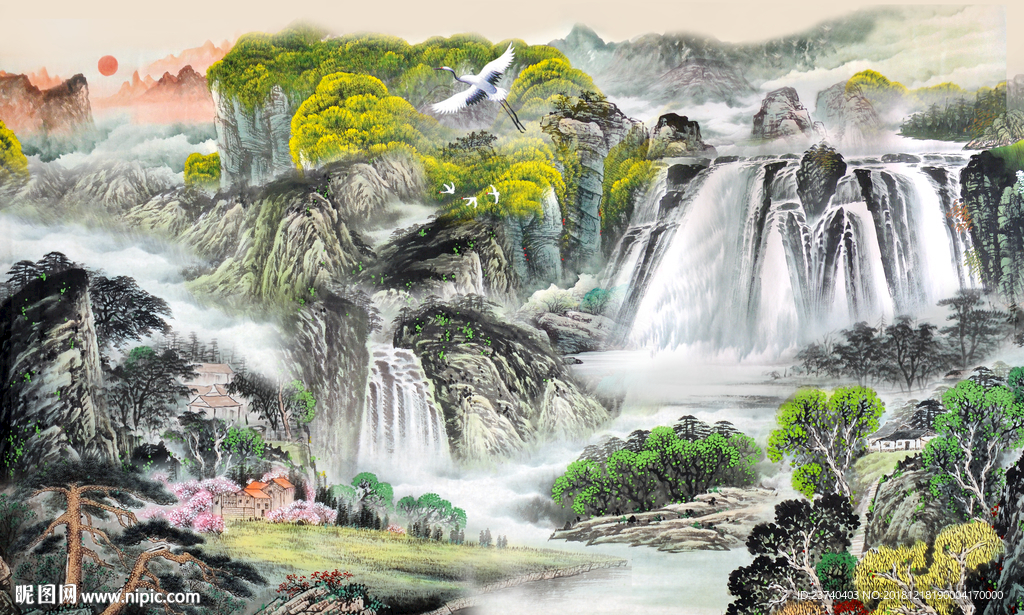 电视背景墙  国画山水