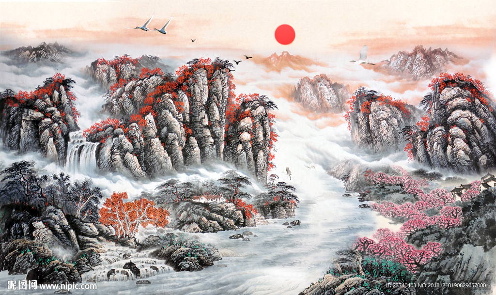 电视背景墙 国画山水