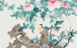 花鸟创意中式玄关屏风背景底纹素