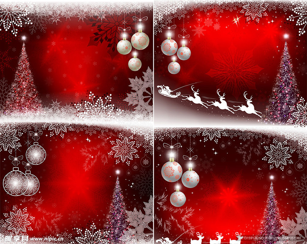 圣诞节红色背景雪景吊球素材