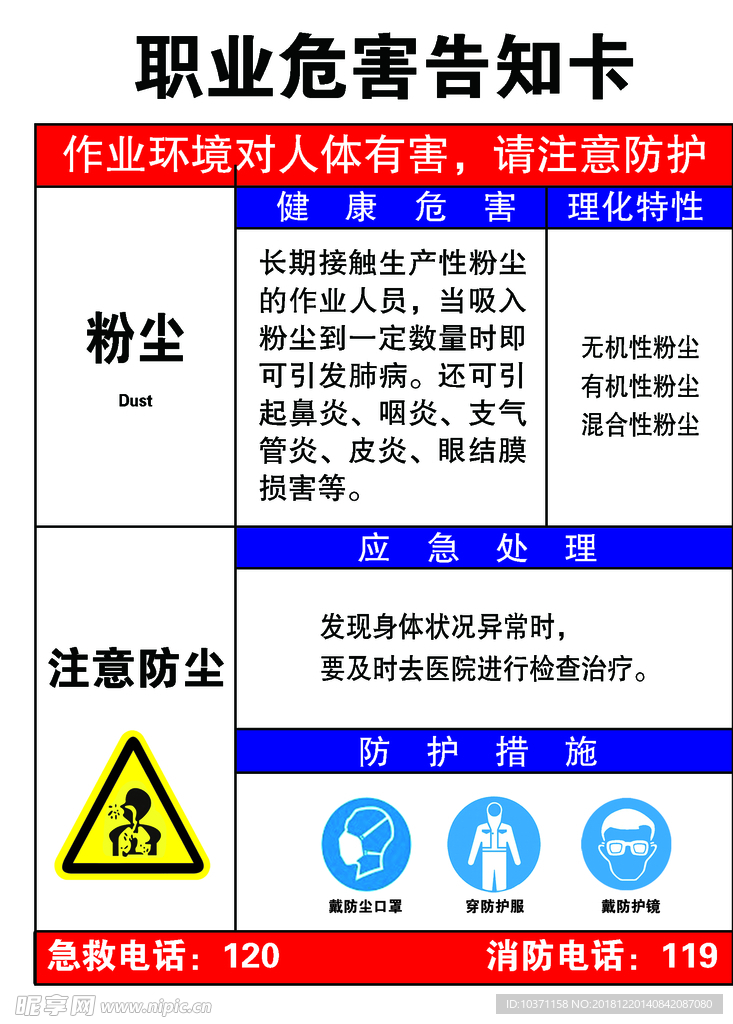 职业危害告知卡 粉尘