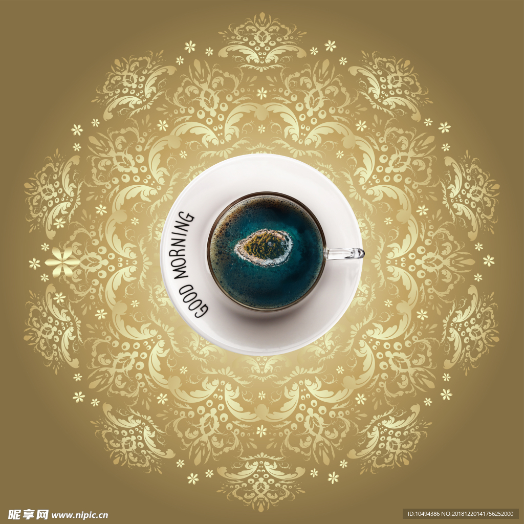 咖啡杯子小岛图花样纹背景