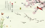 桃花兰花彩雕背景墙