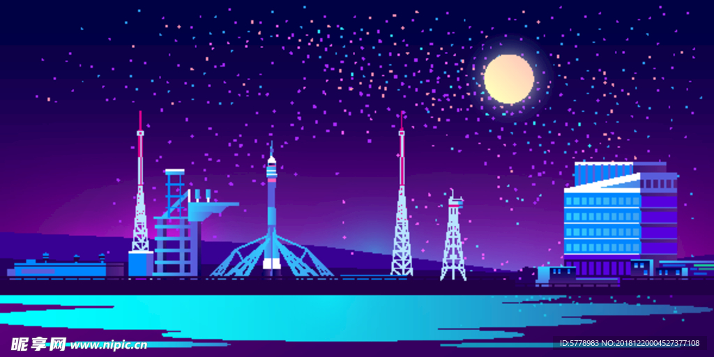 矢量城市建筑夜景图