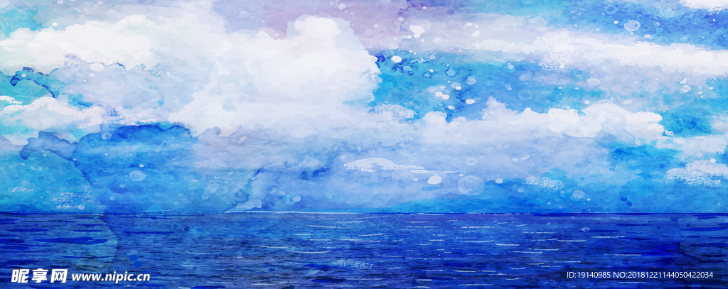 水彩风海洋蓝天背景