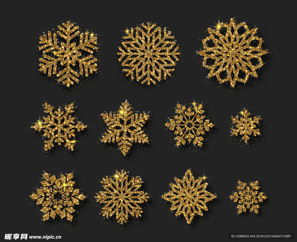11款金色闪亮雪花设计矢量图