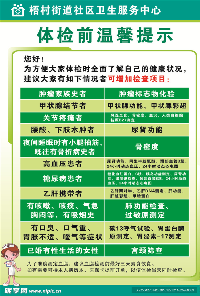 体检前温馨提示