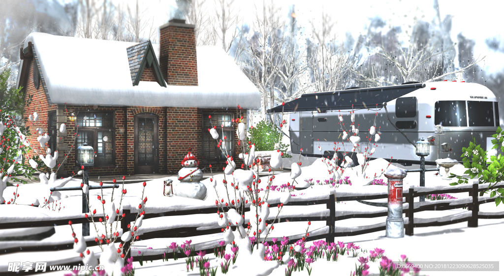 冬季房屋番红花雪围棚雪人
