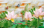 3D花卉蝴蝶浮雕背景图片
