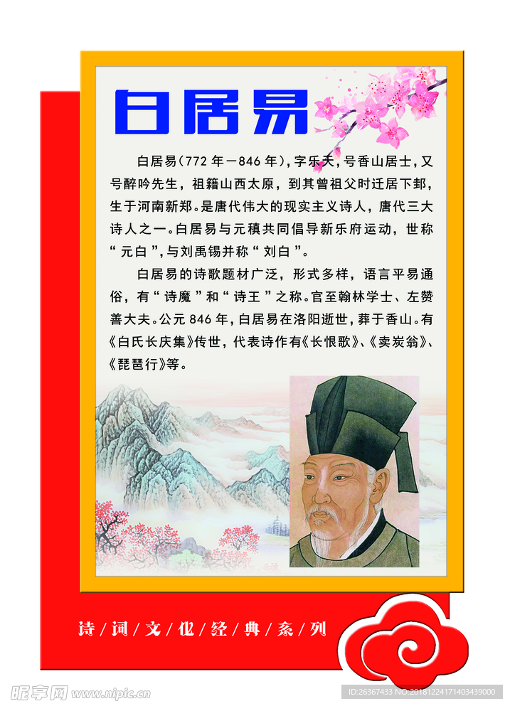 异形文化墙 文化展板 白居易