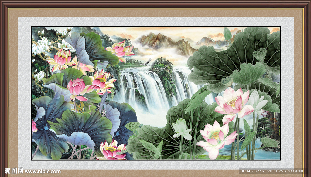 荷花水墨画 金色荷花