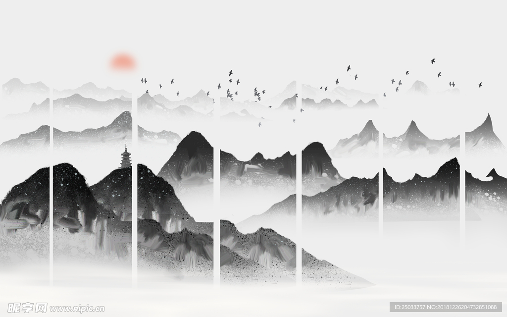 中式山水玄关屏风背景底纹素材艺