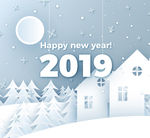 2019年白色新年树林剪纸