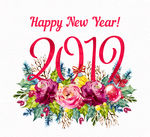 彩绘2019年新年花卉矢量素材