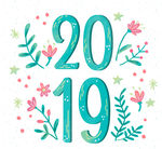 彩绘花卉2019年艺术字矢量图