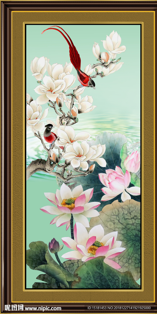 国画荷花 花鸟
