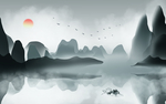 山水风景水墨中式简约装饰画