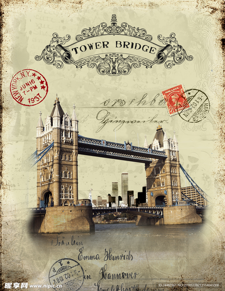 伦敦大桥复古装饰画